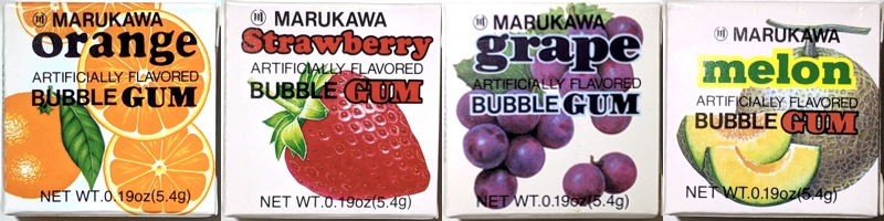 orange, strawberry, melon, and grape bubblegum